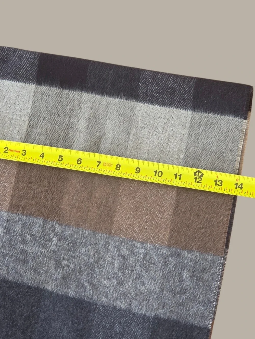 Fraas Plaid Scarf Made in Germany Brown Gray Black Taupe Unisex Fringe 14 x 70